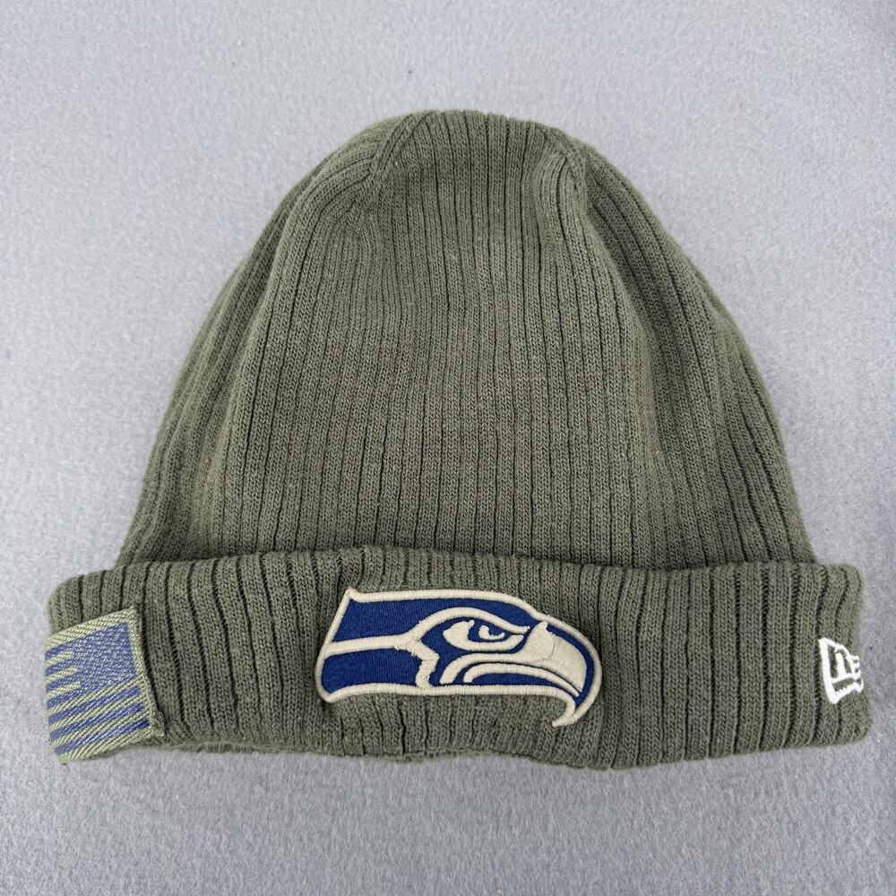 Seattle Seahawks Military Salute Beanie Hat Cap OD Green NFL Football New Era